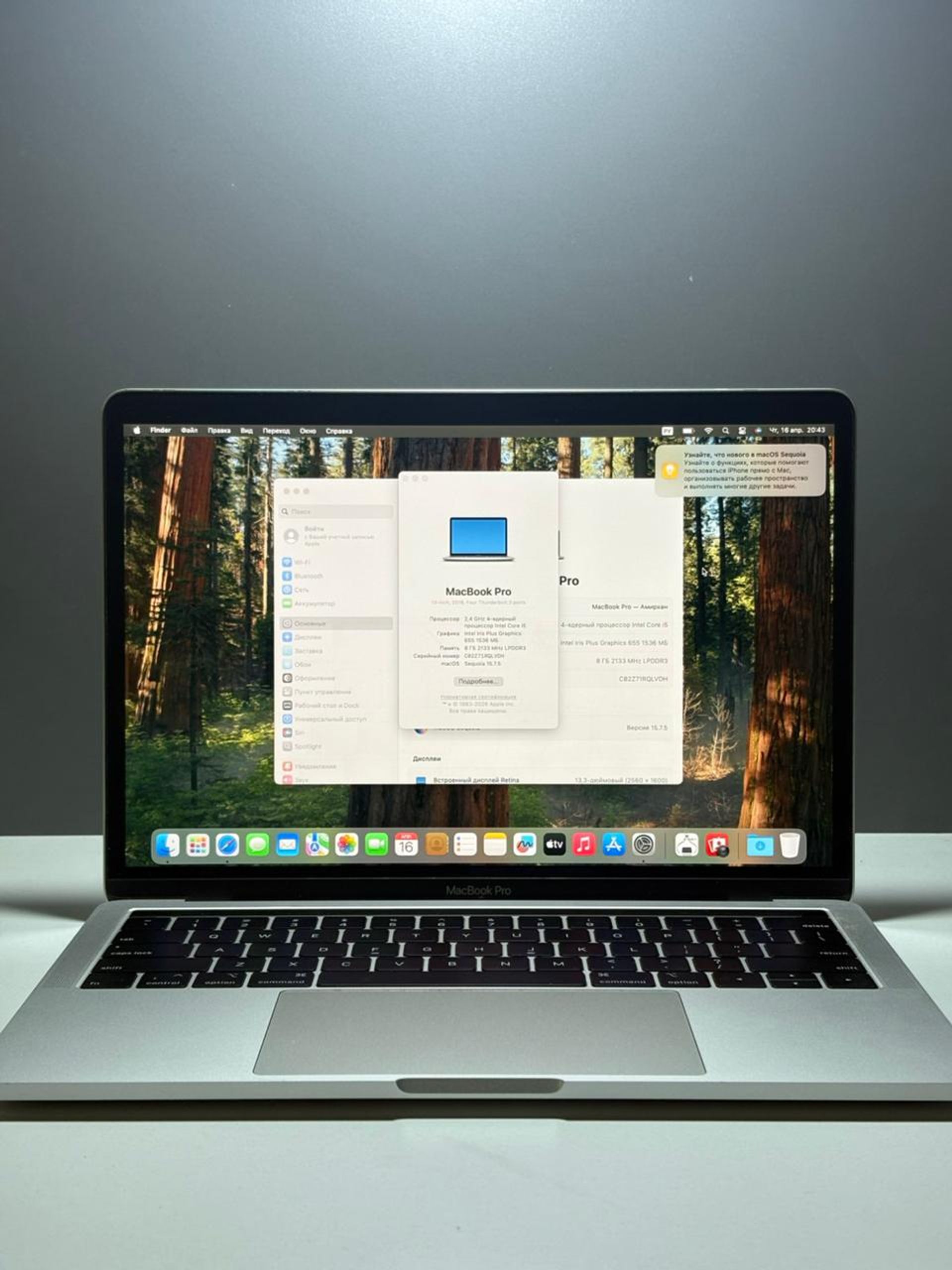 Ноутбук Apple Pro  Intel Core i5  8-поколение  ядер 8 GB 500 GB 13 дюймов